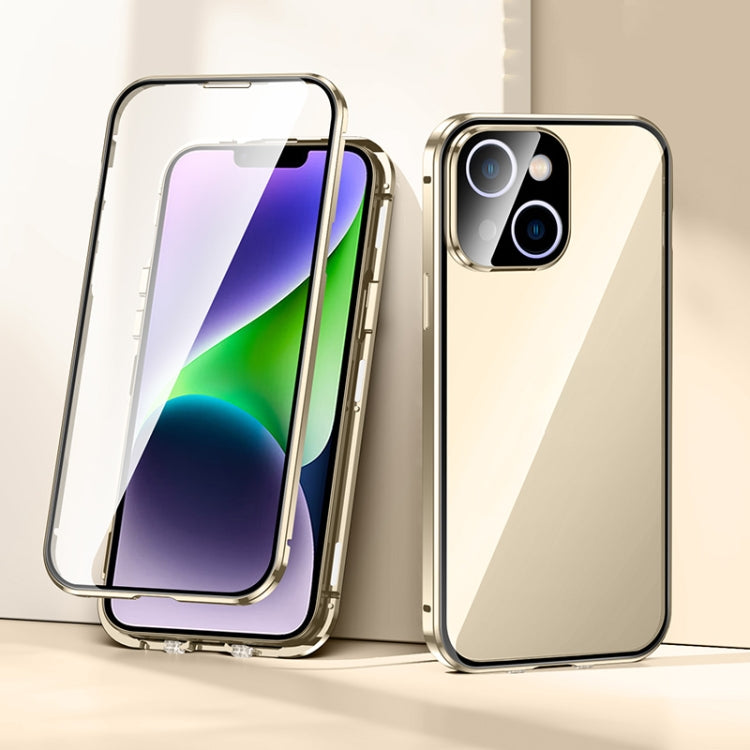 For iPhone 14 Plus Magnetic Double-buckle HD Tempered Glass Phone Case (Gold) - iPhone 14 Plus Cases by PMC TechLife | Online Shopping South Africa | PMC TechLife | Buy Now Pay Later Mobicred