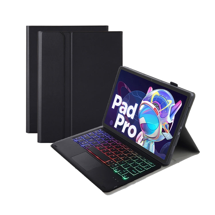 AM18-AS Tri-color Backlight Bluetooth Keyboard Leather Case with Touchpad For Lenovo XiaoXin Pad Pro 2022 11.2 inch(Black) - Lenovo Keyboard by PMC TechLife | Online Shopping South Africa | PMC TechLife