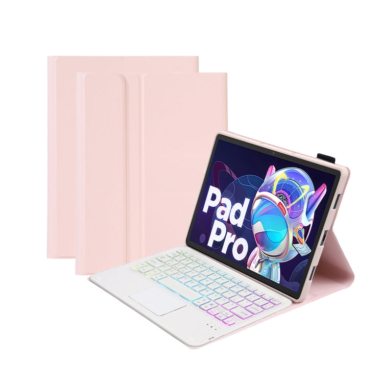 AM18-AS Tri-color Backlight Bluetooth Keyboard Leather Case with Touchpad For Lenovo XiaoXin Pad Pro 2022 11.2 inch(Pink) - Lenovo Keyboard by PMC TechLife | Online Shopping South Africa | PMC TechLife