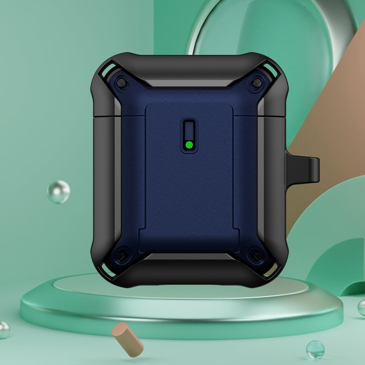 For AirPods 1 / 2 Sliding Buckle Wireless Earphone Protective Case with Hook(Black Blue) - For AirPods 1/2 by PMC Jewellery | Online Shopping South Africa | PMC Jewellery | Buy Now Pay Later Mobicred