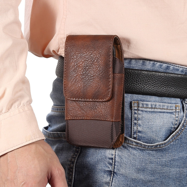 For 6.7-6.9 inch Mobile Phone Cowhide Texture Oxford Cloth Waist Bag(Brown) -  by PMC TechLife | Online Shopping South Africa | PMC TechLife