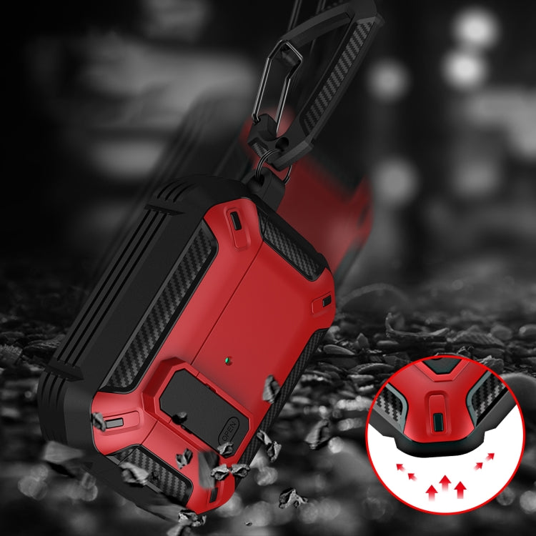 For AirPods Pro 2 Shield Shockproof Earphone Protective Case with Hook(Black Red) - For AirPods Pro 2 by PMC Jewellery | Online Shopping South Africa | PMC Jewellery | Buy Now Pay Later Mobicred