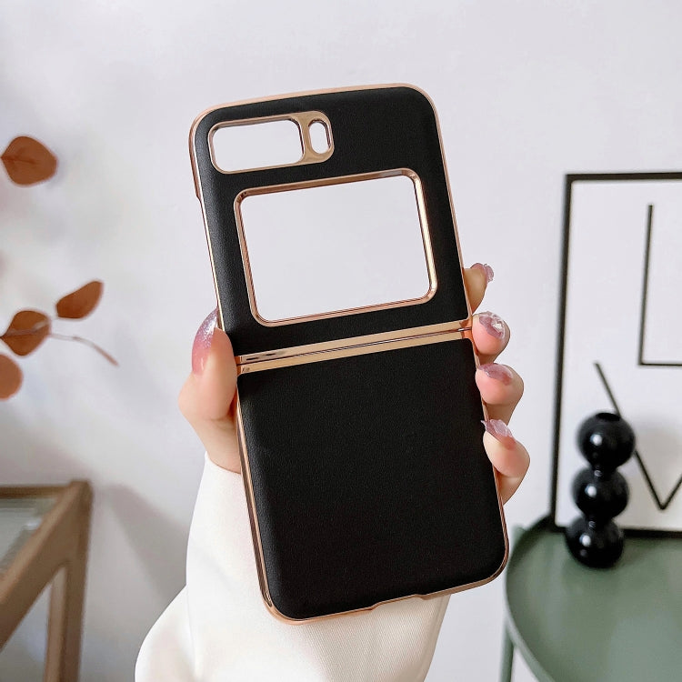 For Motorola Moto Razr 2022 Genuine Leather Xiaoya Series Nano Plating Phone Case(Black) - Motorola Cases by PMC TechLife | Online Shopping South Africa | PMC TechLife | Buy Now Pay Later Mobicred