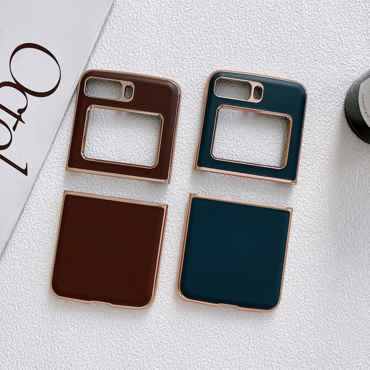 For Motorola Moto Razr 2022 Genuine Leather Xiaoya Series Nano Plating Phone Case(Coffee) - Motorola Cases by PMC TechLife | Online Shopping South Africa | PMC TechLife | Buy Now Pay Later Mobicred