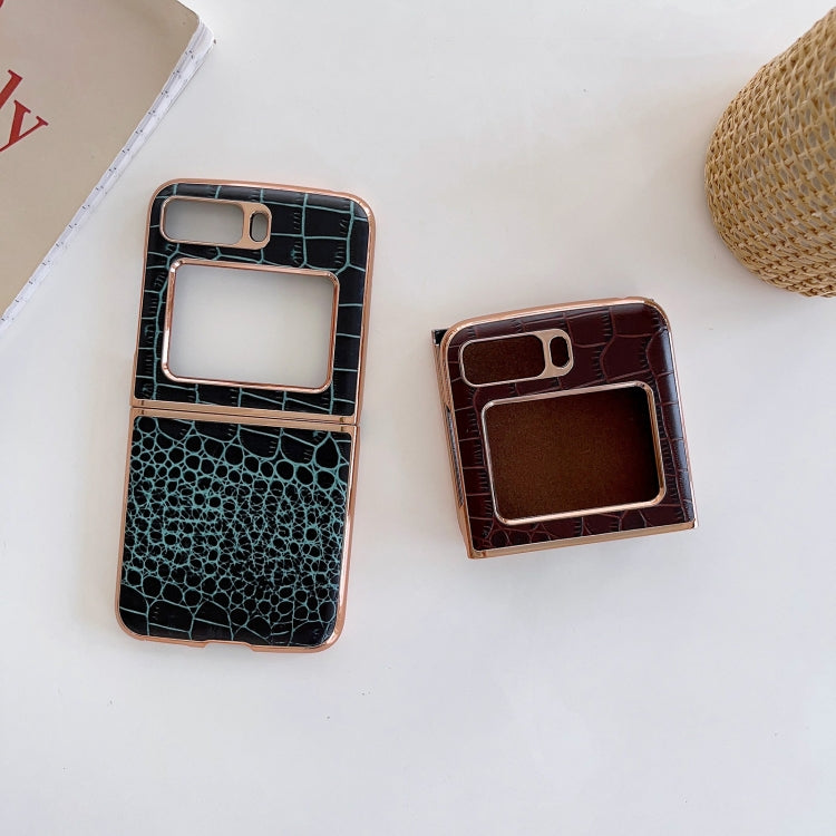 For Motorola Moto Razr 2022 Crocodile Texture Genuine Leather Nano Electroplating Phone Case(Coffee) - Motorola Cases by PMC TechLife | Online Shopping South Africa | PMC TechLife | Buy Now Pay Later Mobicred