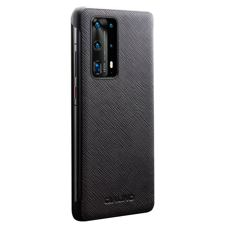For Huawei P40 Pro QIALINO Puda Texture Side Window View Leather Phone Case(Black) - free shipping - PMC TechLife - Order now!