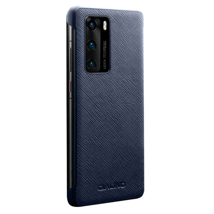 For Huawei P40 QIALINO Puda Texture Side Window View Leather Phone Case(Blue) - free shipping - PMC TechLife - Order now!