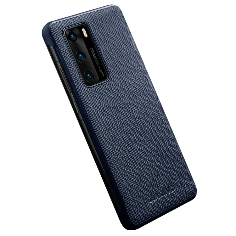 For Huawei P40 QIALINO Puda Texture Side Window View Leather Phone Case(Blue) - free shipping - PMC TechLife - Order now!
