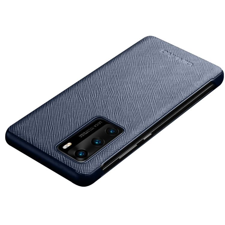 For Huawei P40 QIALINO Puda Texture Side Window View Leather Phone Case(Blue) - free shipping - PMC TechLife - Order now!