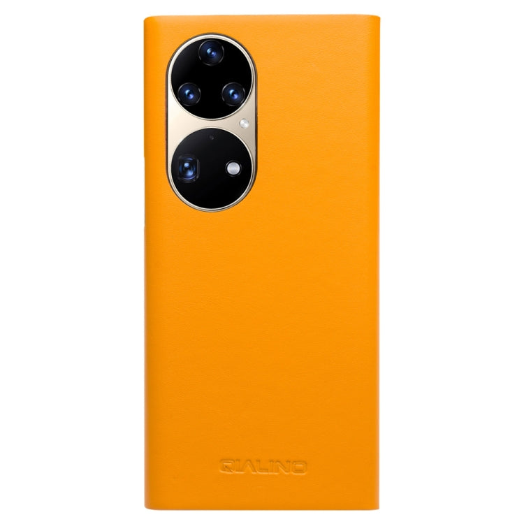 For Huawei P50 Pro QIALINO Magnetic Side Window View Genuine Leather Smart Phone Case(Orange) - free shipping - PMC TechLife - Order now!