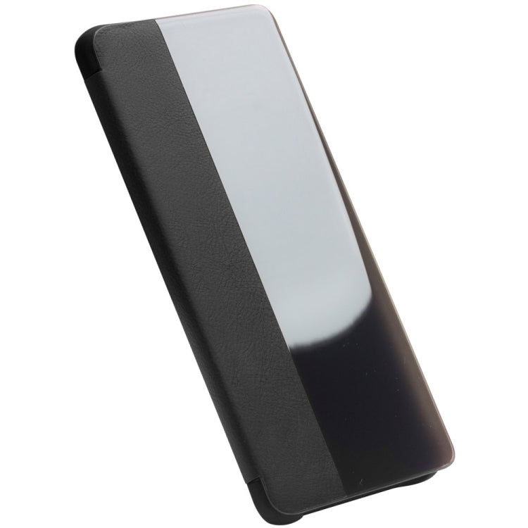 For Huawei P30 QIALINO Genuine Leather Side Window View Smart Phone Case(Black) - Huawei Cases by QIALINO | Online Shopping South Africa | PMC TechLife | Buy Now Pay Later Mobicred