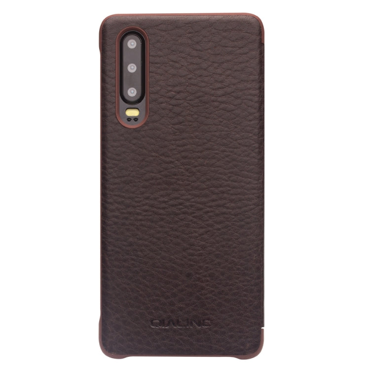 For Huawei P30 QIALINO Genuine Leather Side Window View Smart Phone Case(Brown) - free shipping - PMC TechLife - Order now!