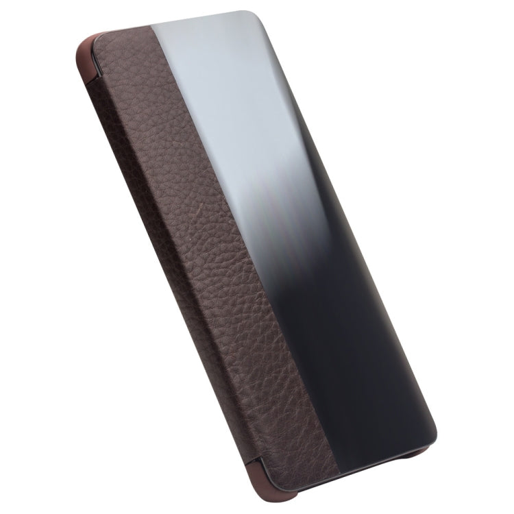For Huawei P30 QIALINO Genuine Leather Side Window View Smart Phone Case(Brown) - free shipping - PMC TechLife - Order now!