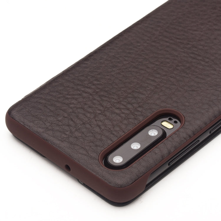 For Huawei P30 QIALINO Genuine Leather Side Window View Smart Phone Case(Brown) - free shipping - PMC TechLife - Order now!
