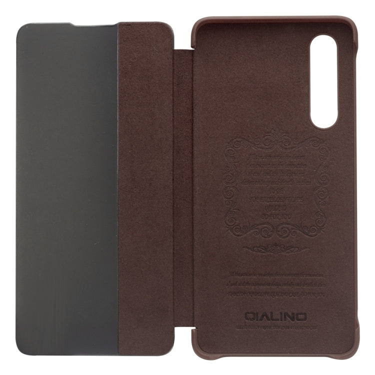 For Huawei P30 QIALINO Genuine Leather Side Window View Smart Phone Case(Brown) - free shipping - PMC TechLife - Order now!
