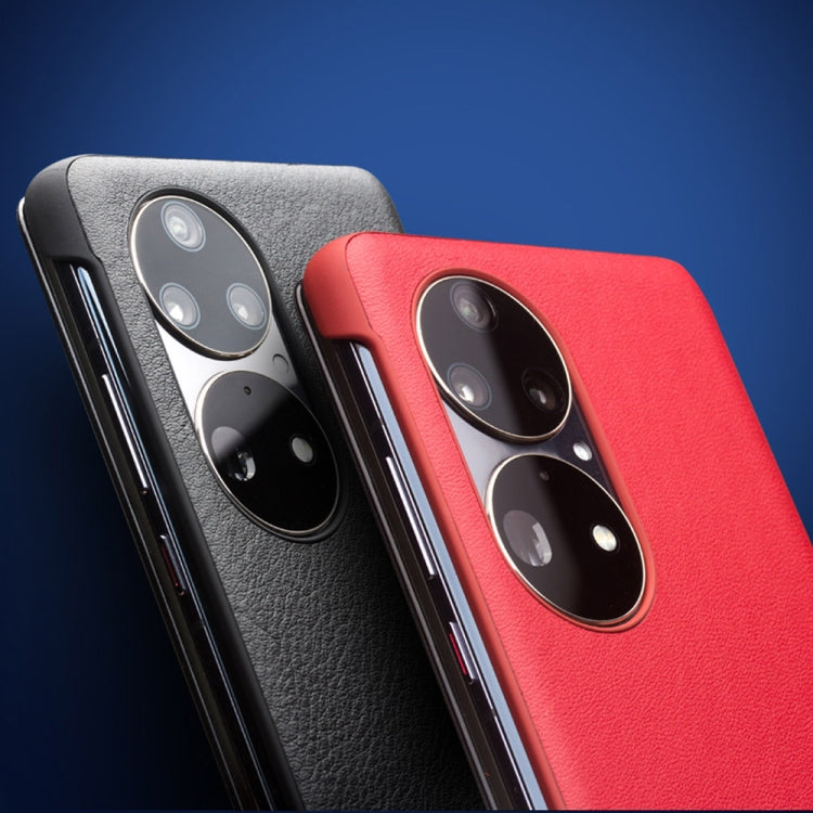 For Huawei P50 QIALINO Genuine Leather Side Window View Smart Phone Case(Red) - Huawei Cases by QIALINO | Online Shopping South Africa | PMC TechLife | Buy Now Pay Later Mobicred