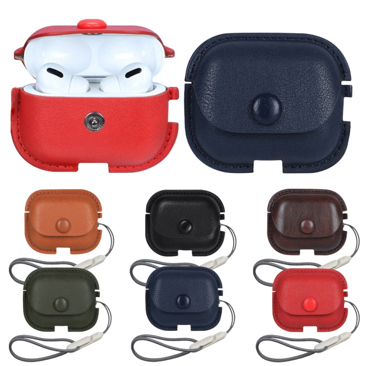 For AirPods Pro 2 Litchi Texture PU Leather Earphone Protective Case with Lanyard(Blue) - For AirPods Pro 2 by PMC Jewellery | Online Shopping South Africa | PMC Jewellery | Buy Now Pay Later Mobicred