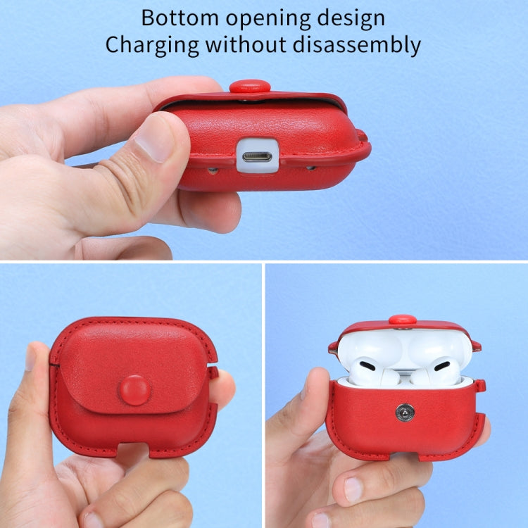 For AirPods Pro 2 Litchi Texture PU Leather Earphone Protective Case with Lanyard(Dark Brown) - For AirPods Pro 2 by PMC Jewellery | Online Shopping South Africa | PMC Jewellery | Buy Now Pay Later Mobicred