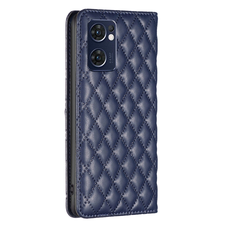 For OPPO Reno7 5G / Find X5 Lite Diamond Lattice Magnetic Leather Flip Phone Case(Blue) - free shipping - PMC TechLife - Order now!