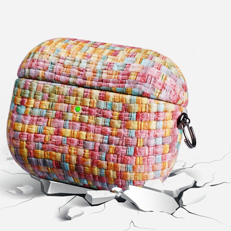 For AirPods 1 / 2 Weave Texture PU Shockproof Earphone Protective Case with Hook(Blue) - For AirPods 1/2 by PMC Jewellery | Online Shopping South Africa | PMC Jewellery | Buy Now Pay Later Mobicred