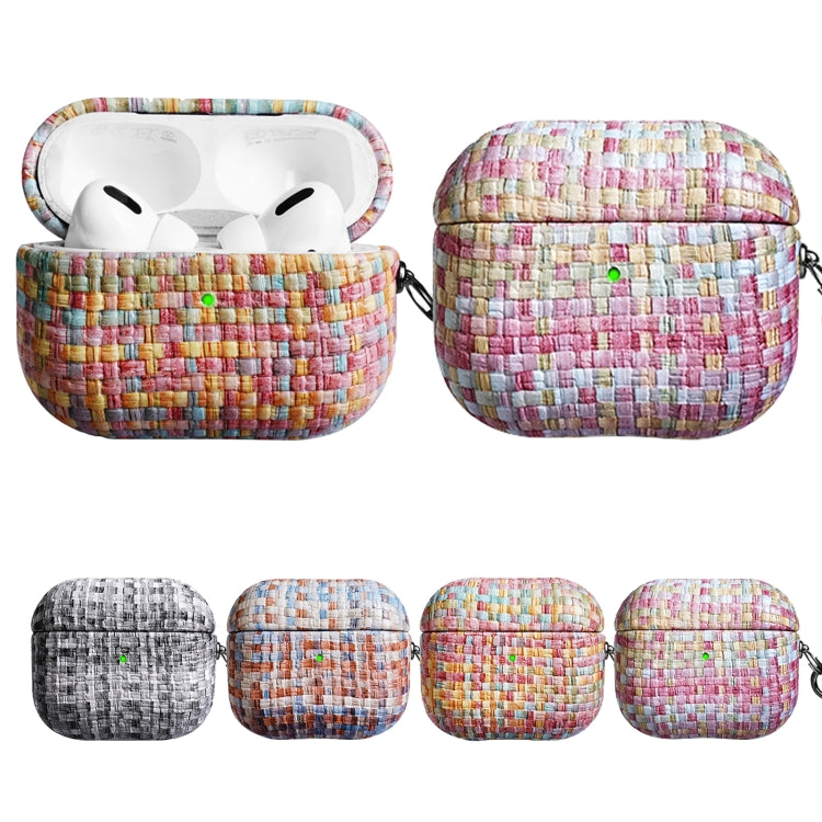 For AirPods 3 Weave Texture PU Shockproof Earphone Protective Case with Hook(Pink) - For AirPods 3 by PMC Jewellery | Online Shopping South Africa | PMC Jewellery | Buy Now Pay Later Mobicred