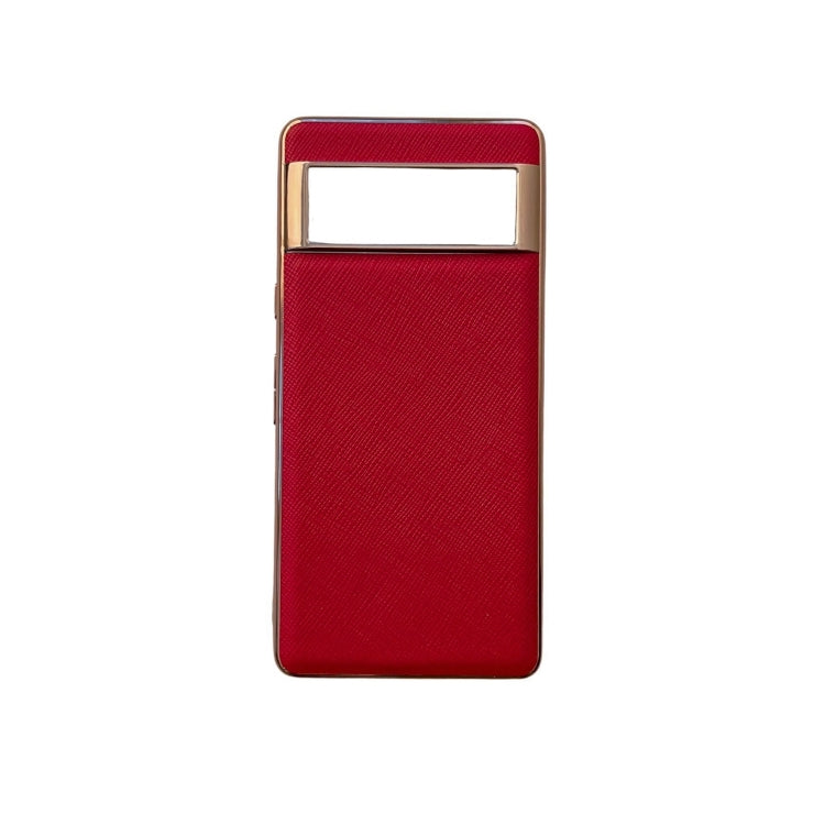 For Google Pixel 6 Nano Electroplating Cross Texture Genuine Leather Phone Case(Red) - Google Cases by PMC TechLife | Online Shopping South Africa | PMC TechLife | Buy Now Pay Later Mobicred