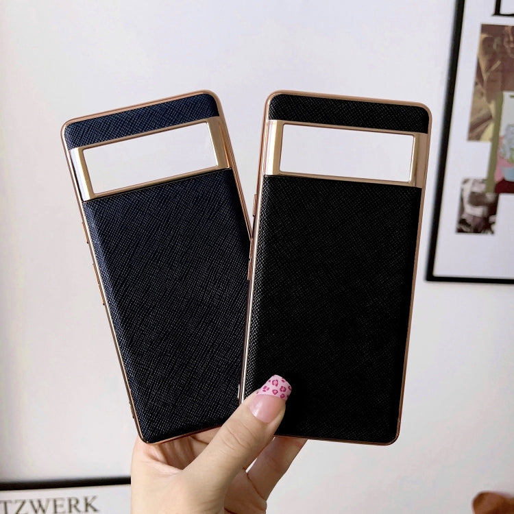 For Google Pixel 7 5G Nano Electroplating Cross Texture Genuine Leather Phone Case(Red) - Google Cases by PMC TechLife | Online Shopping South Africa | PMC TechLife | Buy Now Pay Later Mobicred