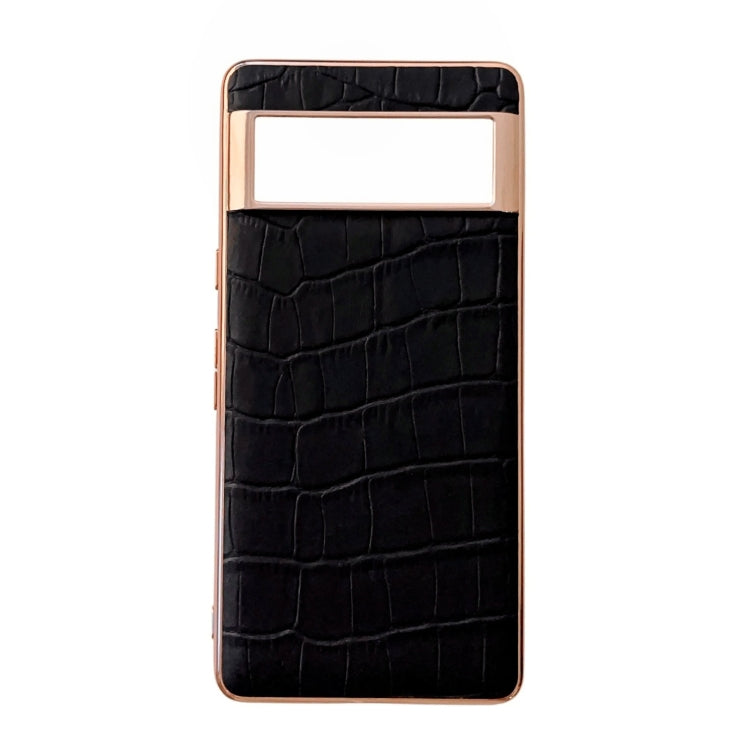 For Google Pixel 6 Pro Crocodile Texture Genuine Leather Electroplating Phone Case(Black) - Google Cases by PMC TechLife | Online Shopping South Africa | PMC TechLife | Buy Now Pay Later Mobicred