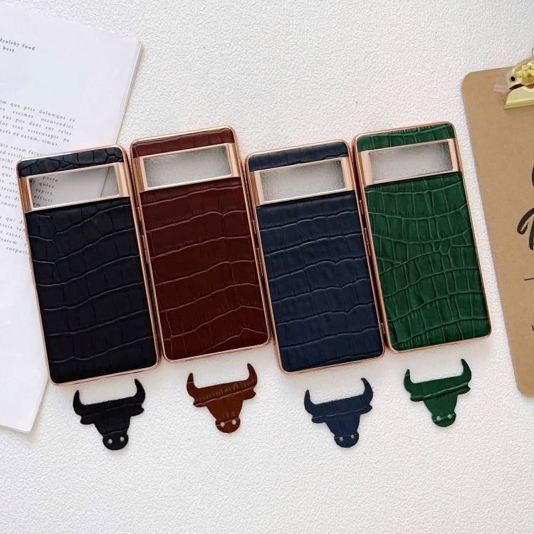 For Google Pixel 6a Crocodile Texture Genuine Leather Electroplating Phone Case(Black) - Google Cases by PMC TechLife | Online Shopping South Africa | PMC TechLife | Buy Now Pay Later Mobicred