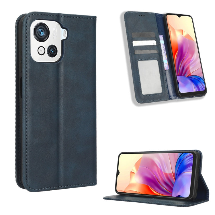 For Blackview OSCAL C80 Magnetic Buckle Retro Texture Leather Phone Case(Blue) - More Brand by PMC TechLife | Online Shopping South Africa | PMC TechLife | Buy Now Pay Later Mobicred