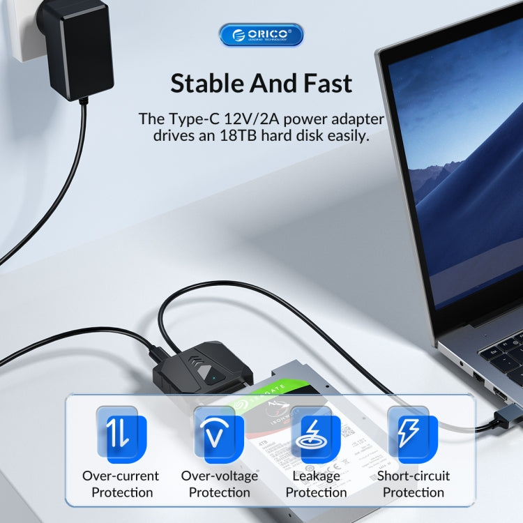 ORICO UTS1 Type-C / USB-C USB 3.0 2.5-inch SATA HDD Adapter with 12V 2A Power Adapter, Cable Length:0.5m(US Plug) - free shipping - PMC Jewellery - Order now!