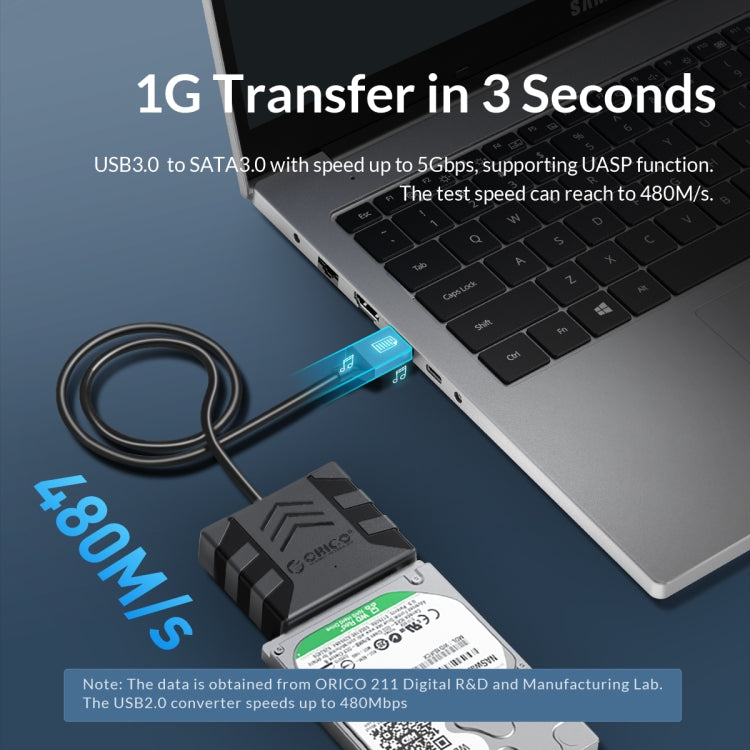 ORICO UTS1 Type-C / USB-C USB 3.0 2.5-inch SATA HDD Adapter with 12V 2A Power Adapter, Cable Length:0.5m(EU Plug) - free shipping - PMC Jewellery - Order now!