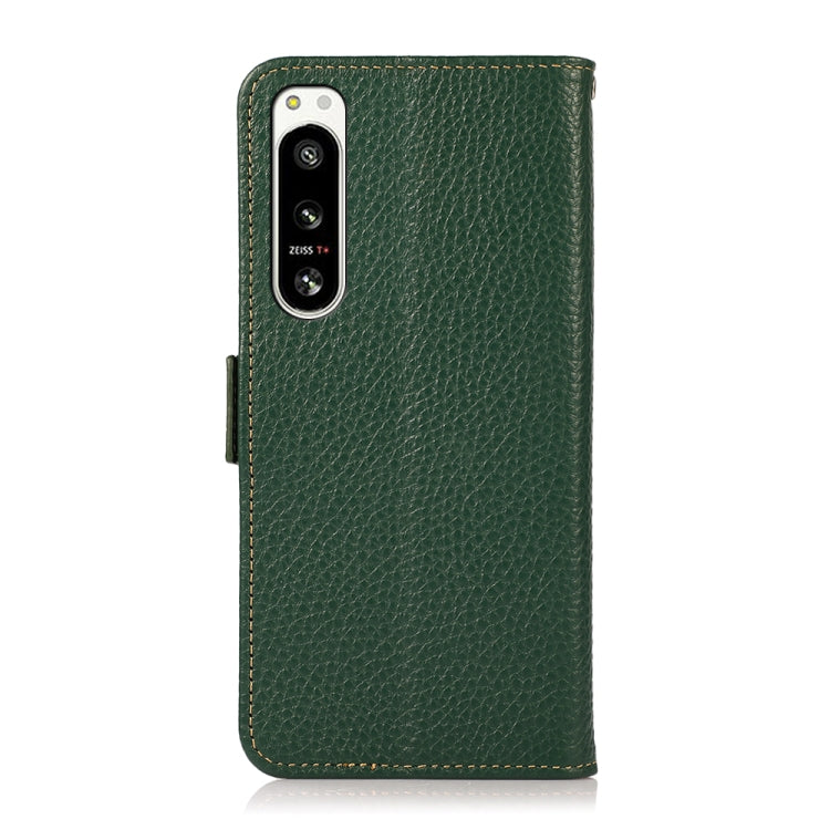 For Sony Xperia 5 IV KHAZNEH Side-Magnetic Litchi Genuine Leather RFID Case(Green) - Sony Cases by PMC TechLife | Online Shopping South Africa | PMC TechLife | Buy Now Pay Later Mobicred