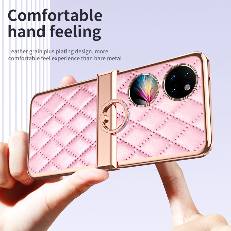 For Huawei P50 Pocket Grid Leather Pattern Electroplating Frame Folding Phone Case(Pink) - Huawei Cases by PMC TechLife | Online Shopping South Africa | PMC TechLife | Buy Now Pay Later Mobicred