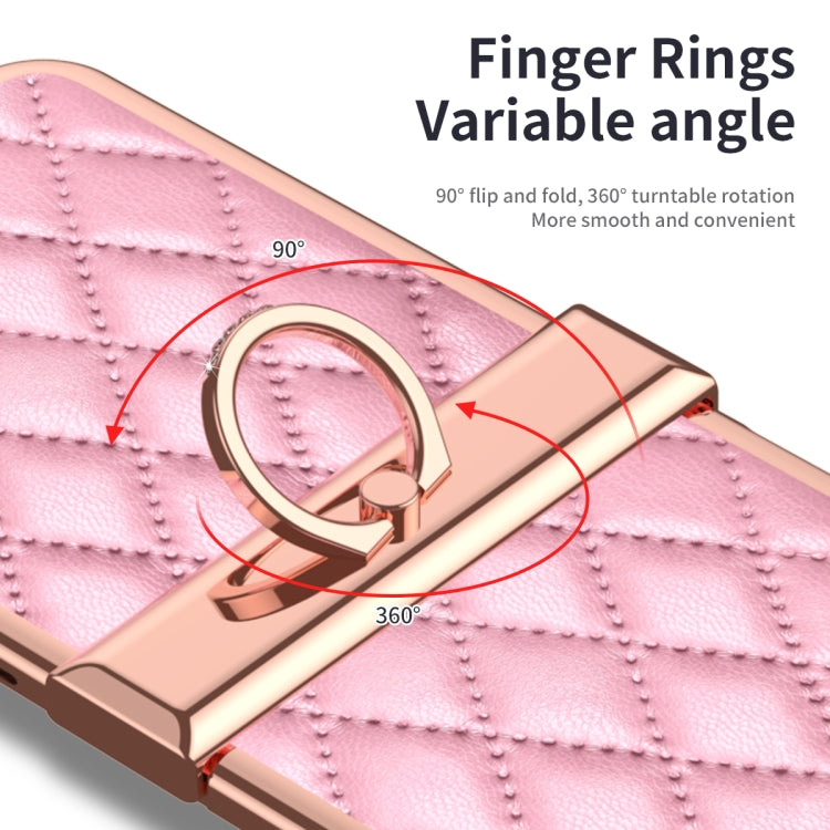 For Huawei P50 Pocket Grid Leather Pattern Electroplating Frame Folding Phone Case(Pink) - Huawei Cases by PMC TechLife | Online Shopping South Africa | PMC TechLife | Buy Now Pay Later Mobicred