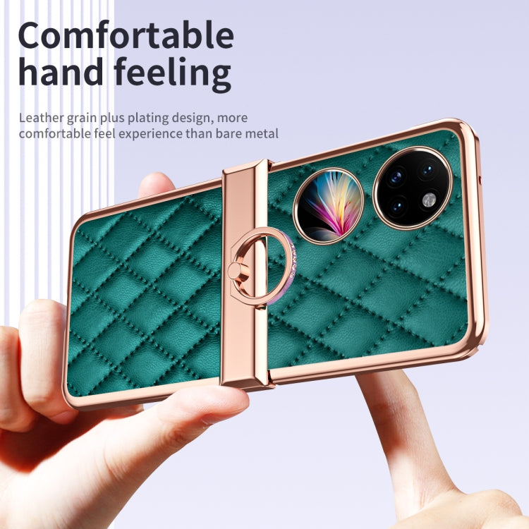 For Huawei P50 Pocket Grid Leather Pattern Electroplating Frame Folding Phone Case(Green) - Huawei Cases by PMC TechLife | Online Shopping South Africa | PMC TechLife | Buy Now Pay Later Mobicred