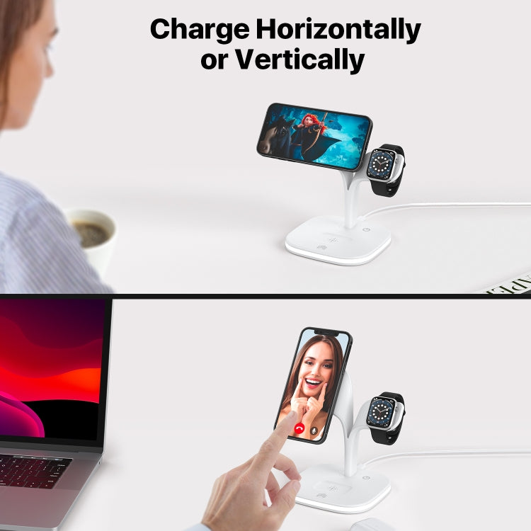 YM-UD22 15W 5 in 1 Magnetic Wireless Charger with Stand Function(White) - free shipping - PMC Jewellery - Order now!