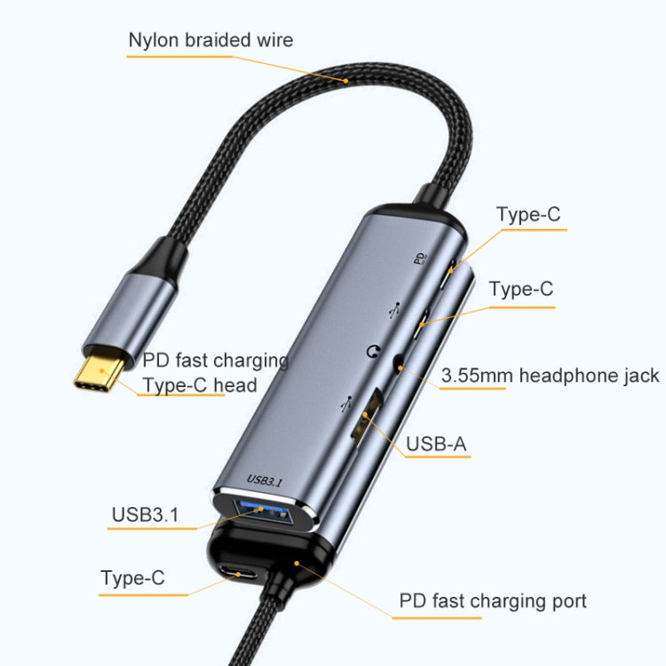 Y003 5 in 1 USB-C/Type-C to USB3.1+USB2.0+Dual USB-C/Type-C+3.5mm Audio Interface Multifunctional Adapter - USB HUB by PMC Jewellery | Online Shopping South Africa | PMC Jewellery | Buy Now Pay Later Mobicred