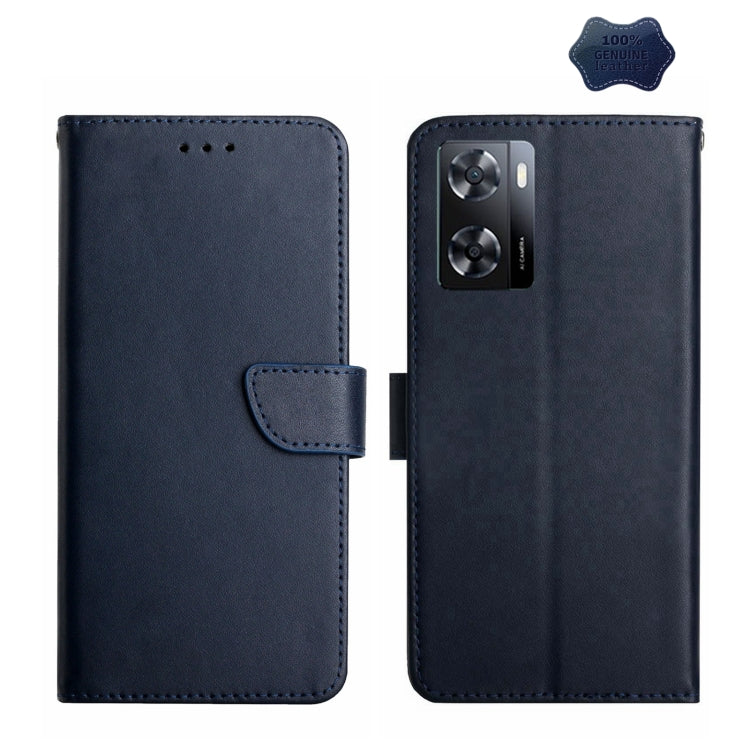 For OnePlus Nord N300 Genuine Leather Fingerprint-proof Flip Phone Case(Blue) - OnePlus Cases by PMC TechLife | Online Shopping South Africa | PMC TechLife | Buy Now Pay Later Mobicred