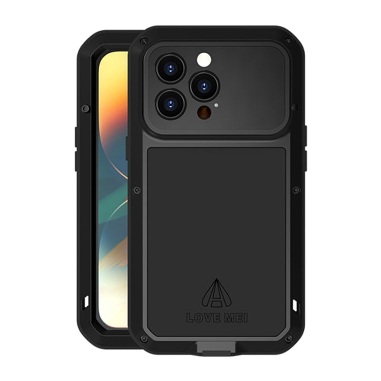For iPhone 14 Pro LOVE MEI Metal Shockproof Life Waterproof Dustproof Phone Case(Black) - iPhone 14 Pro Cases by LOVE MEI | Online Shopping South Africa | PMC TechLife | Buy Now Pay Later Mobicred