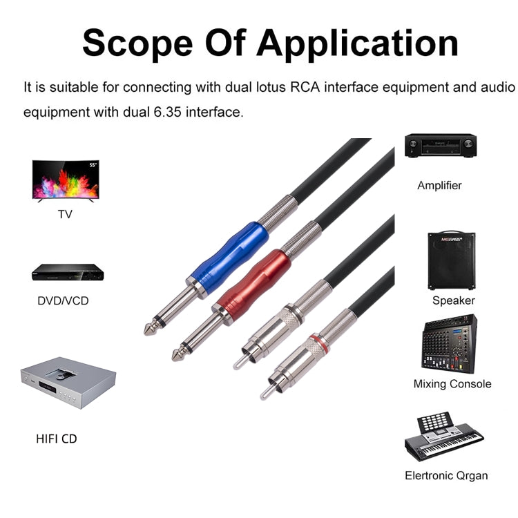 3051K63 Dual RCA Male to Dual 6.35mm 1/4 inch Male Mixer Audio Cable, Length:2m - Microphone Audio Cable & Connector by PMC TechLife | Online Shopping South Africa | PMC TechLife | Buy Now Pay Later Mobicred
