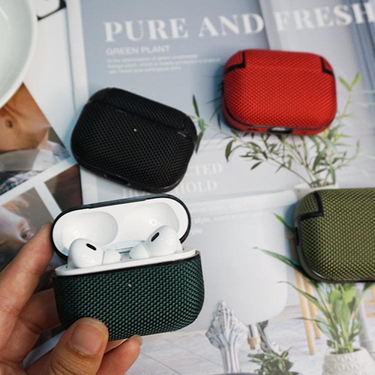 For AirPods Pro 2 Nylon Waterproof Wireless Earphone Case with Lanyard(Army Green) - For AirPods Pro 2 by PMC Jewellery | Online Shopping South Africa | PMC Jewellery | Buy Now Pay Later Mobicred