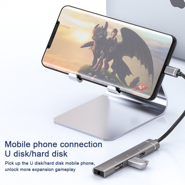 USB-C / Type-C to 3.5mm + 2USB + Type-C HUB Docking Station(Silver) - USB HUB by PMC TechLife | Online Shopping South Africa | PMC TechLife | Buy Now Pay Later Mobicred