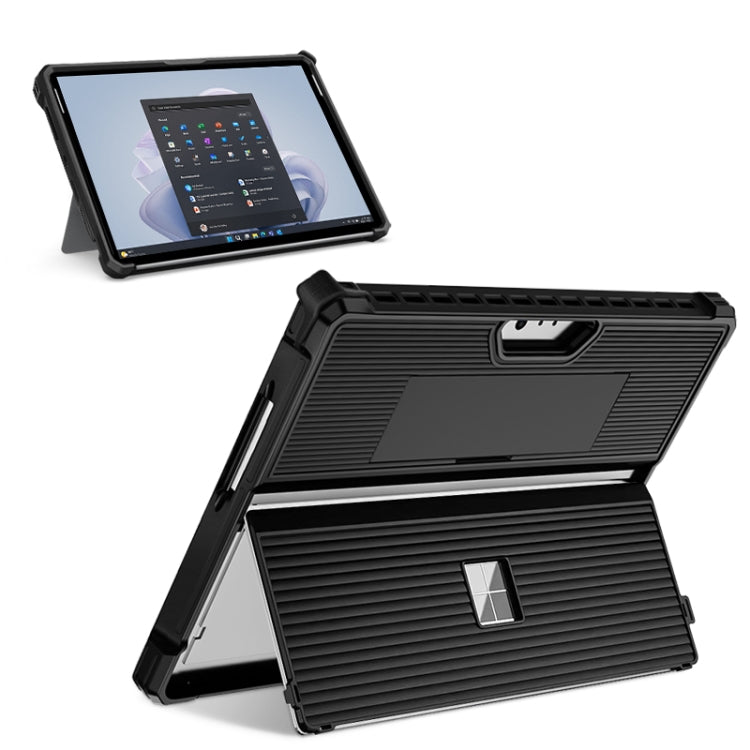 For Microsoft Surface Pro 8 Striped Hollow Tablet Case with Holder Cover and Shoulder Strap(Black) - Others by PMC TechLife | Online Shopping South Africa | PMC TechLife | Buy Now Pay Later Mobicred
