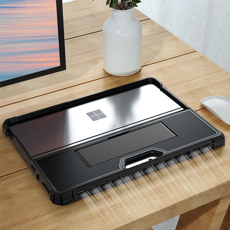 For Microsoft Surface Pro 8 Striped Hollow Tablet Case with Holder Cover and Shoulder Strap(Black) - Others by PMC TechLife | Online Shopping South Africa | PMC TechLife | Buy Now Pay Later Mobicred