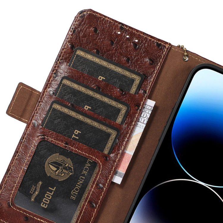 For Google Pixel 7 Pro Ostrich Pattern Genuine Leather RFID Phone Case(Coffee) - Google Cases by PMC TechLife | Online Shopping South Africa | PMC TechLife | Buy Now Pay Later Mobicred