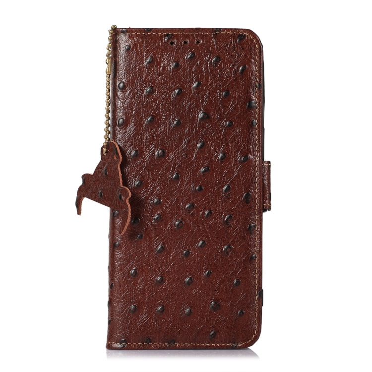 For Google Pixel 7 Ostrich Pattern Genuine Leather RFID Phone Case(Coffee) - Google Cases by PMC TechLife | Online Shopping South Africa | PMC TechLife | Buy Now Pay Later Mobicred