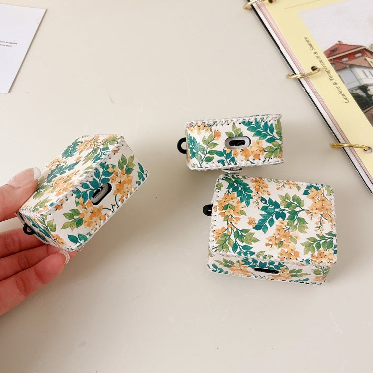 For AirPods 1/2 PU Leather Wireless Earphone Case(Yellow Flower) - For AirPods 1/2 by PMC Jewellery | Online Shopping South Africa | PMC Jewellery | Buy Now Pay Later Mobicred