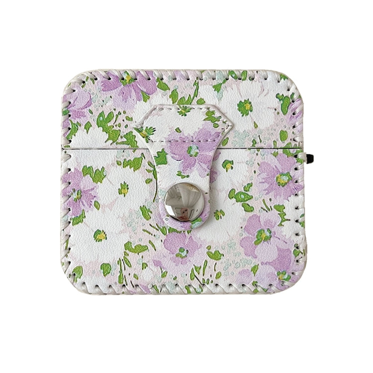 For AirPods 1/2 PU Leather Wireless Earphone Case(Purple White Flowers) - For AirPods 1/2 by PMC Jewellery | Online Shopping South Africa | PMC Jewellery | Buy Now Pay Later Mobicred