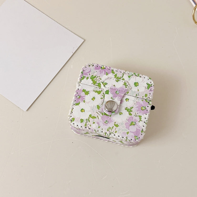 For AirPods 1/2 PU Leather Wireless Earphone Case(Purple White Flowers) - For AirPods 1/2 by PMC Jewellery | Online Shopping South Africa | PMC Jewellery | Buy Now Pay Later Mobicred